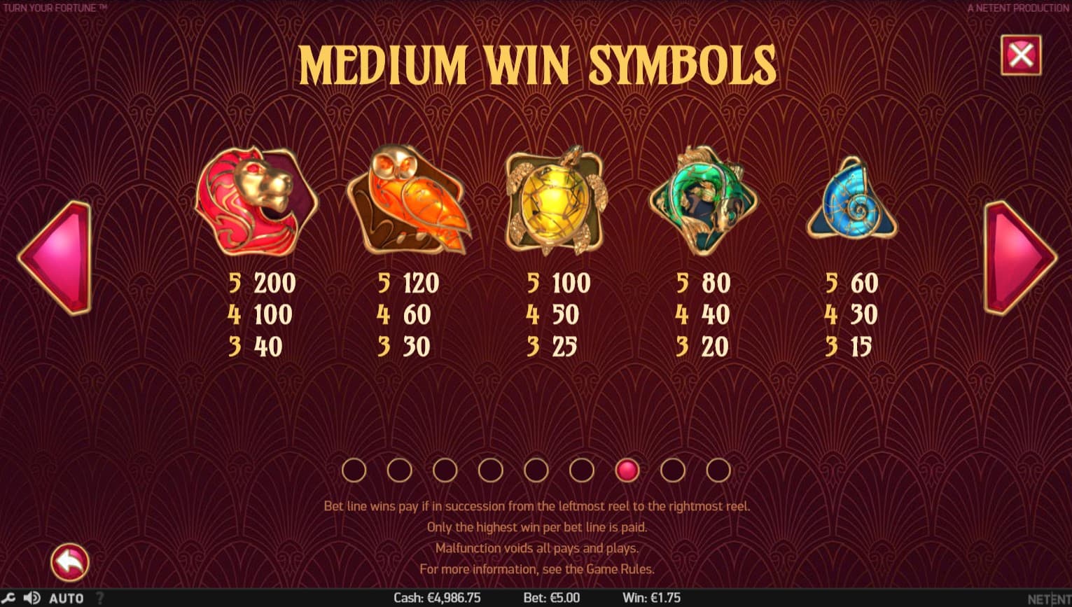 Turn Your Fortune Slot Paytable