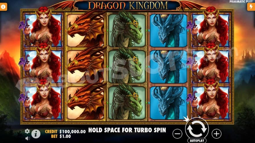 Base game with dragons on the reels.