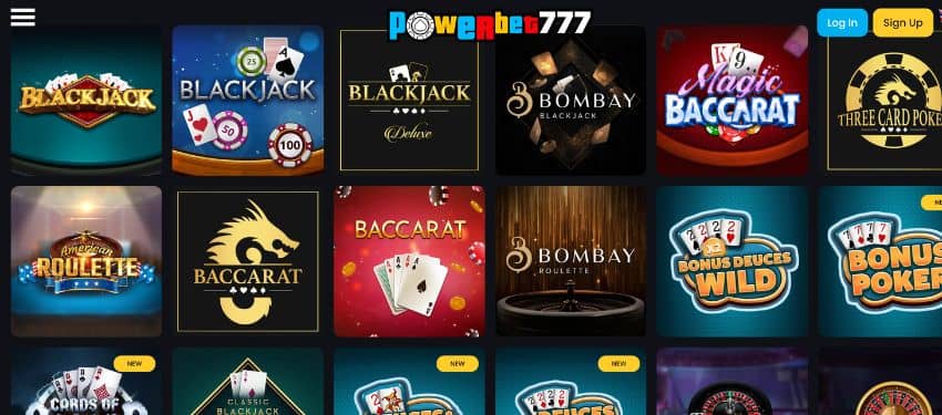 Powerbet casino table games section showing thumbnail of some of the titles