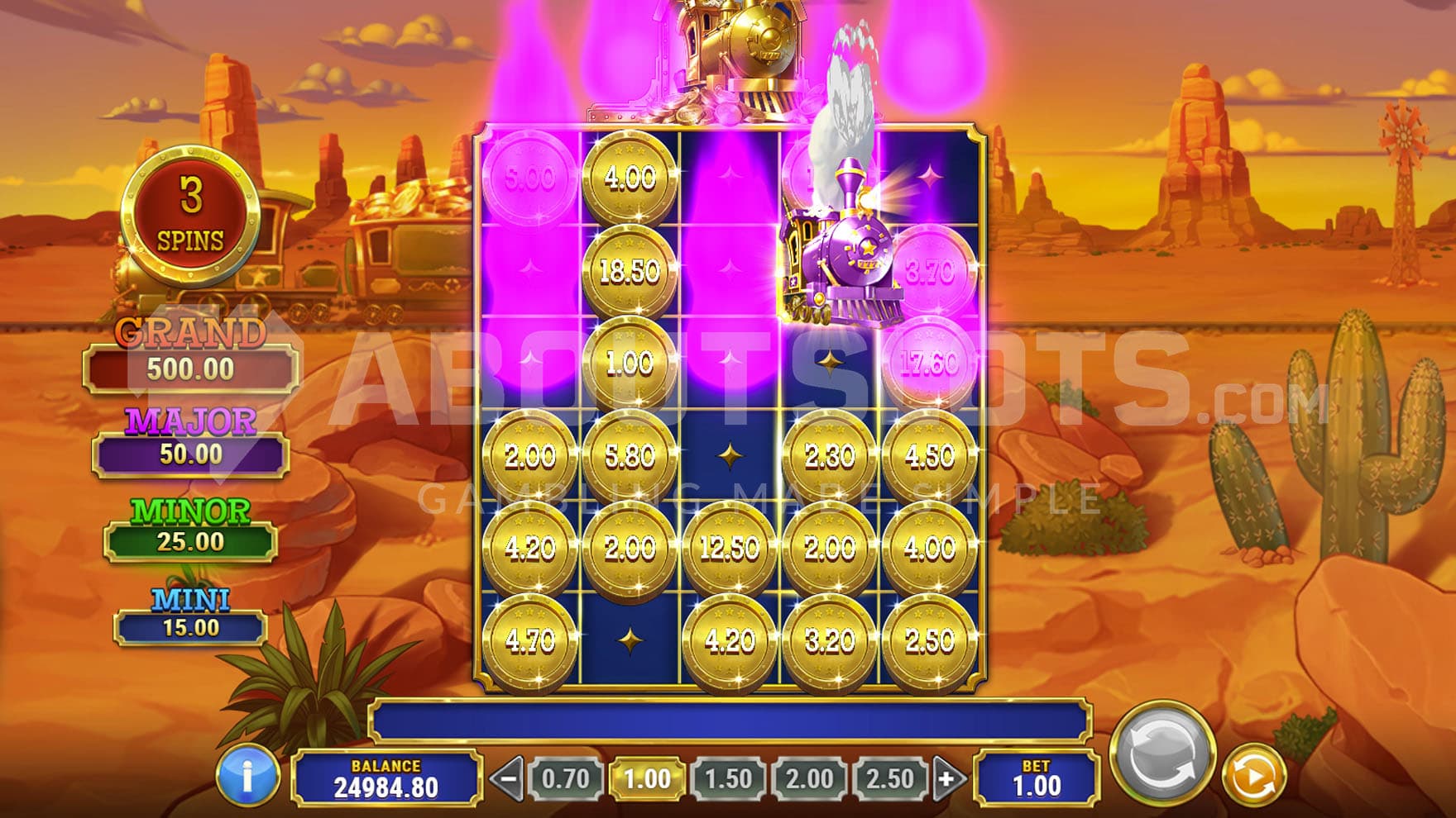 Hold'n Win Bonus in progress, showing multiple cash prizes locked on the grid.