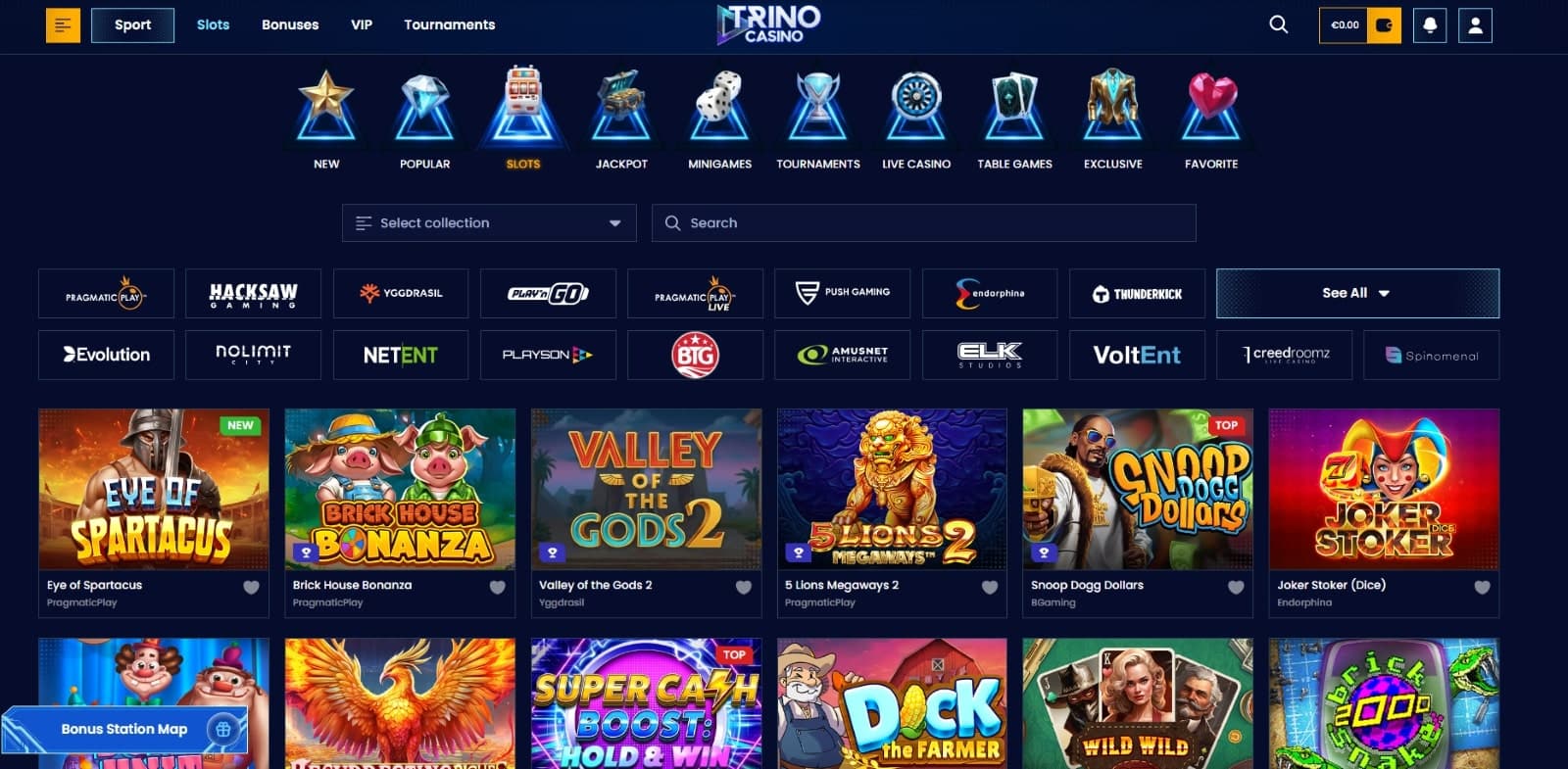A selection of slot games available at Trino Casino's game page