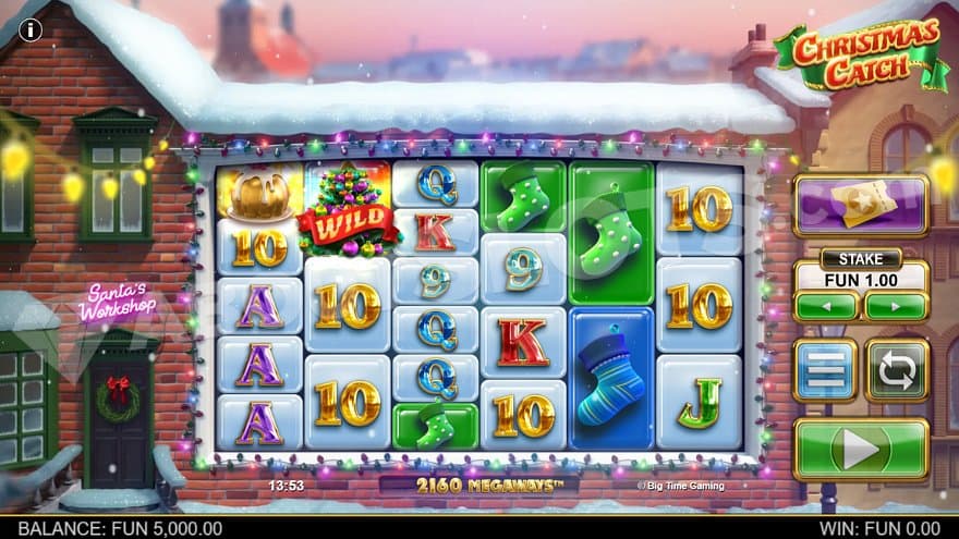 A Megaways casino grid on the wall of Santa's Workshop. 