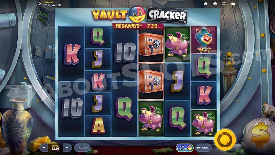 A casino slot in front of a vault.