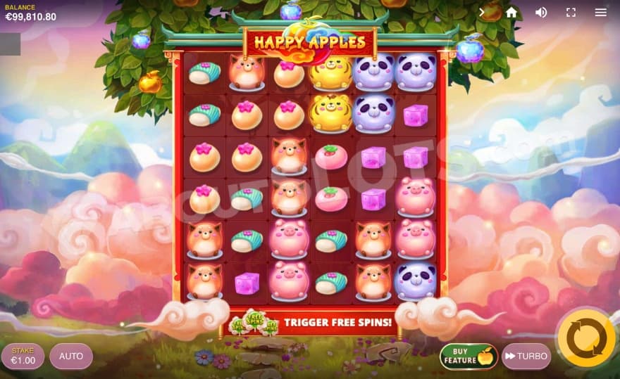 Base game with a big tree behind the reels.