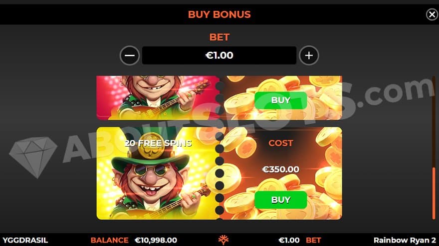 A menu offering buying the Free Spins in different ways.