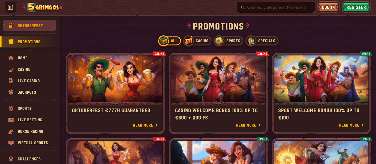 5Gringos variety of bonuses and promotions