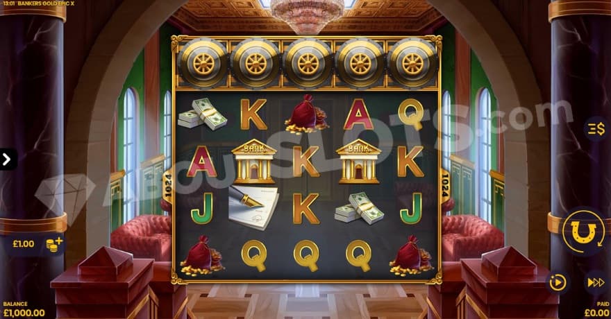 Base game with super vaults located above each of the reels.