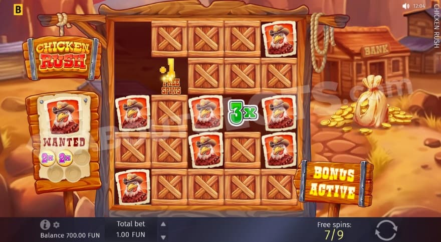 Bonus game with two collected multiplier symbols on the left side.