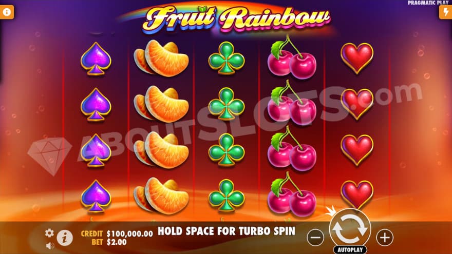 Base game with various fruit symbols on the reels.