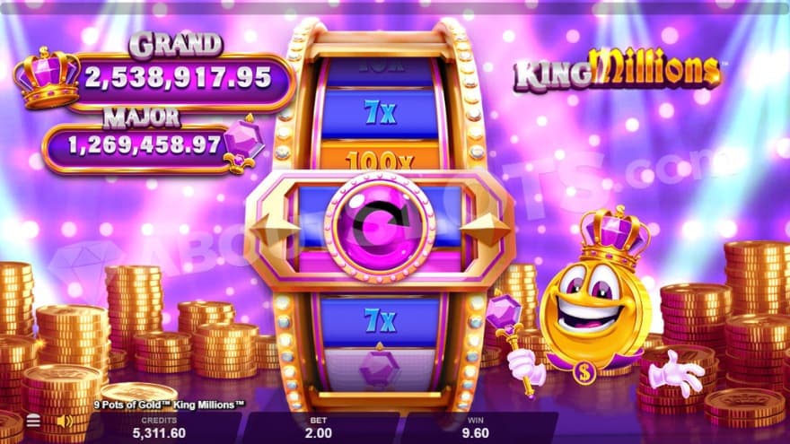 King Millions Bonus feature showing the coin character to the right.