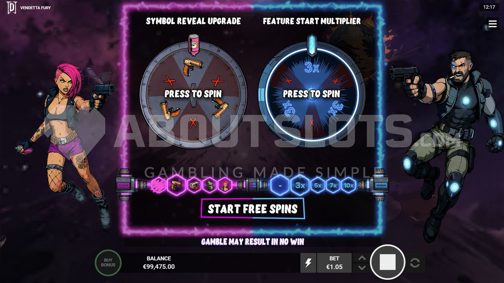 Gamble Screen before the bonus round allowing to win better starting conditions.