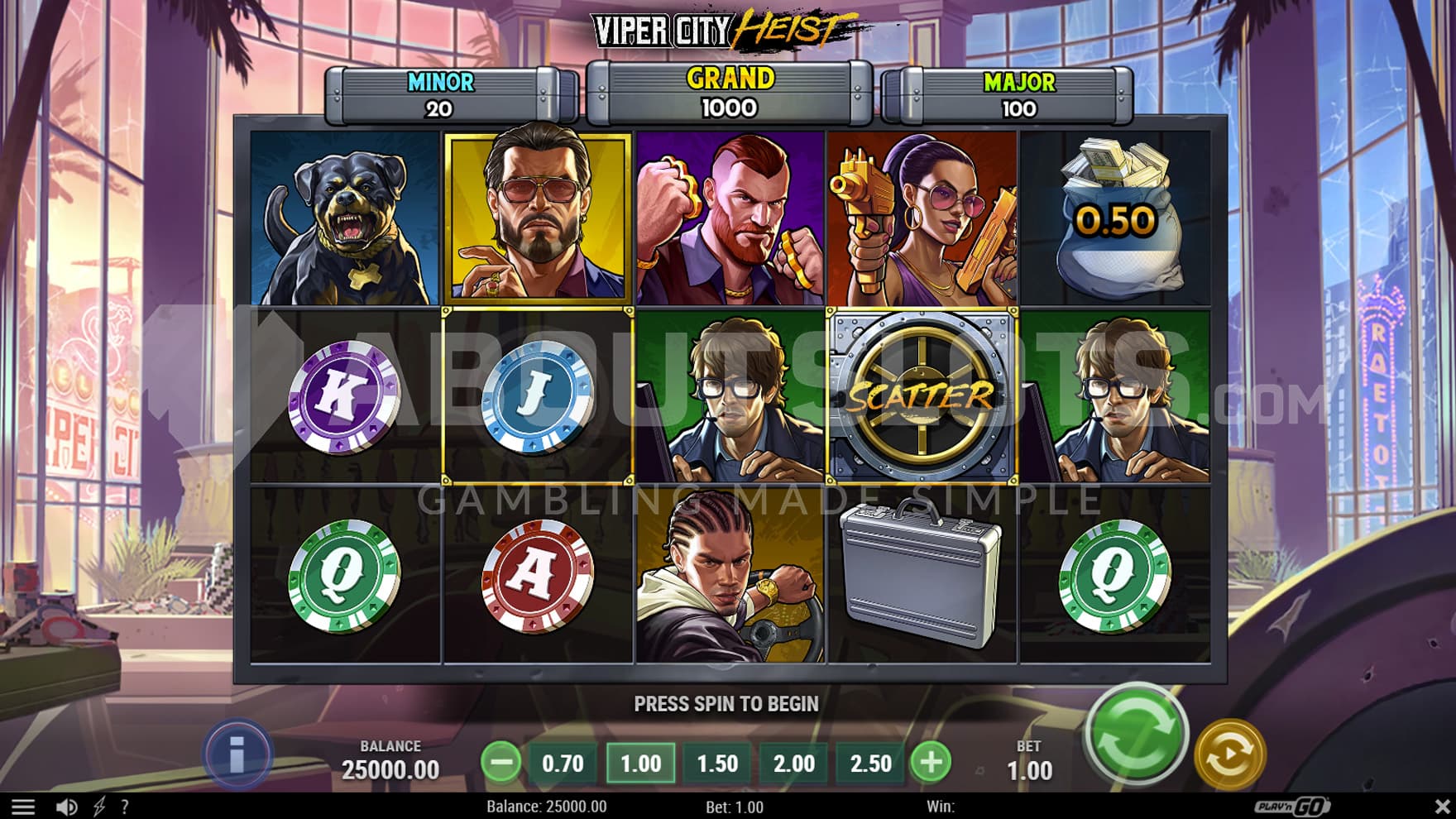 Base Game view of a 5x3 grid on a backdrop of a luxury modern apartment.