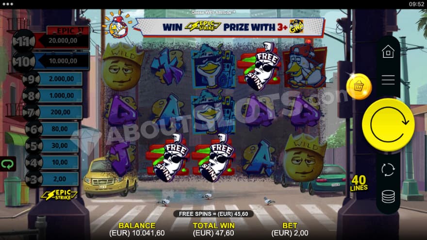 Base game where you can see the Epic Strike Jackpot to the left.