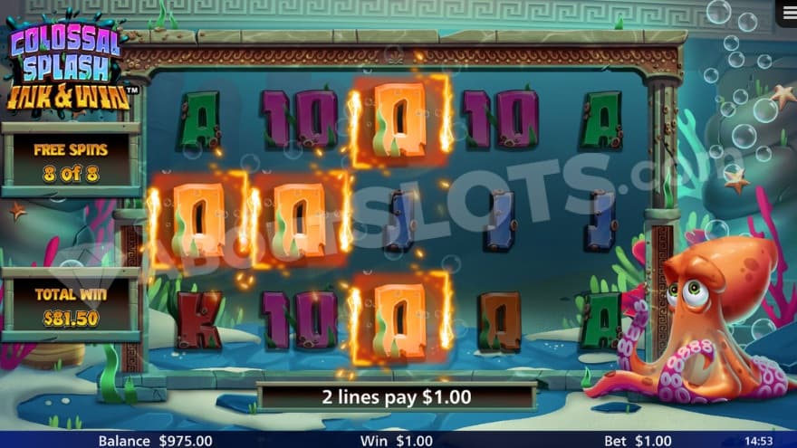 Free Spins bonus game with a two lines pay on the reels.