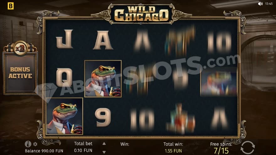 Bonus game where seven spins have been performed.