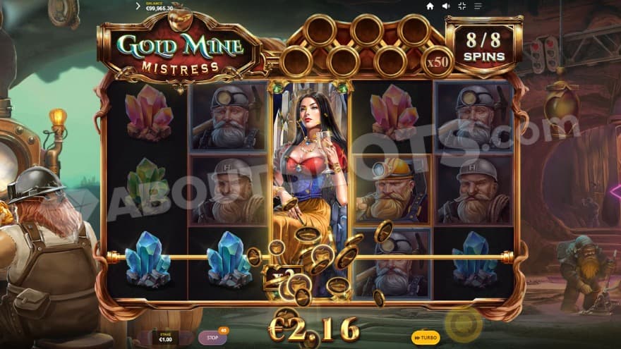 A wild mistress symbol on the third reel with a 2X multiplier.