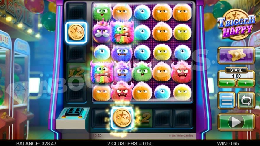A casino slot with furry characters on the reels. 