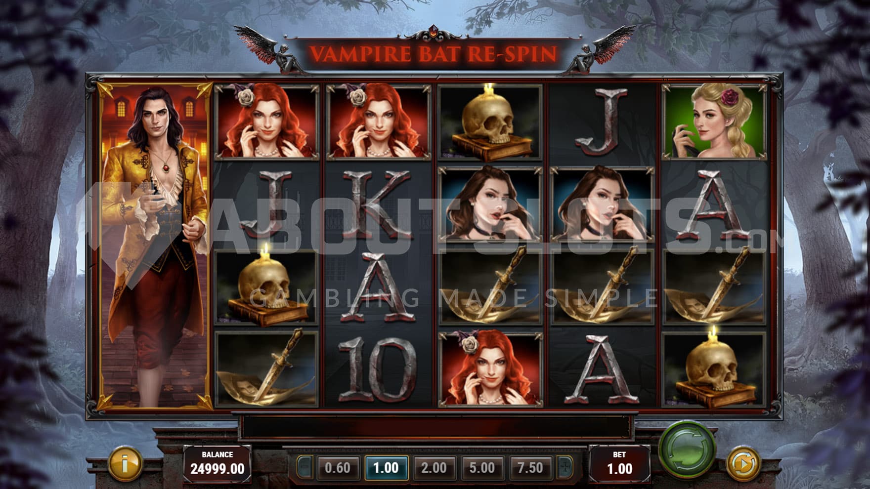 Base Game view of a 6x4 grid on a backdrop of a gloomy forest.