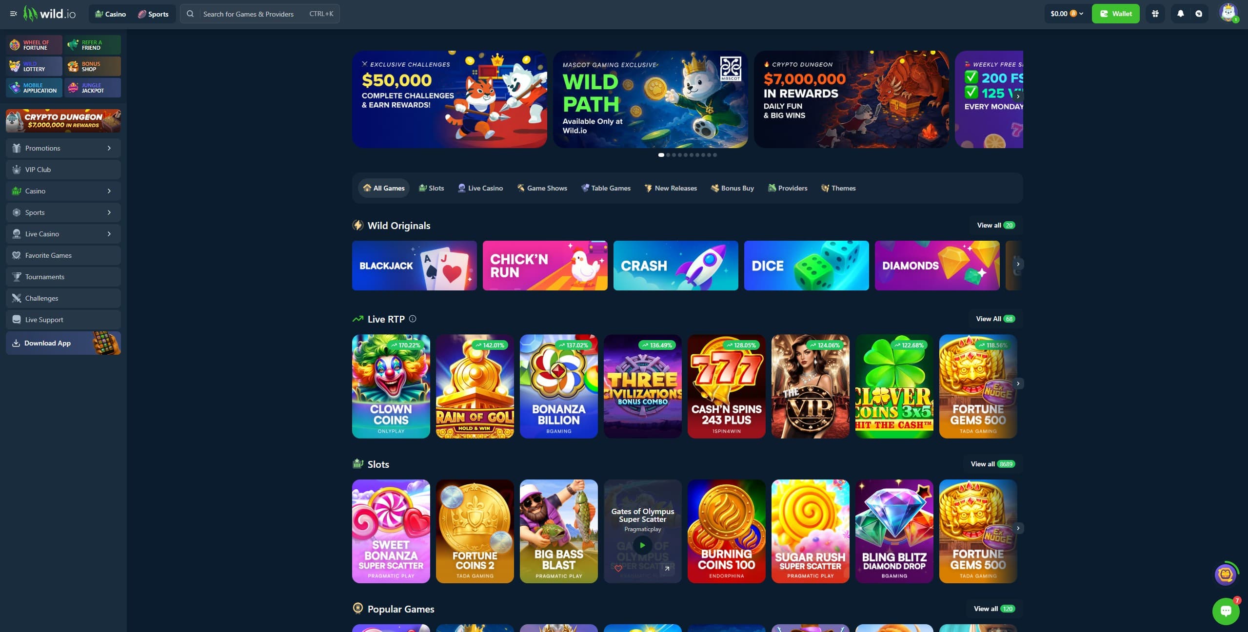 Wild.io Games Page showing a selection of different games