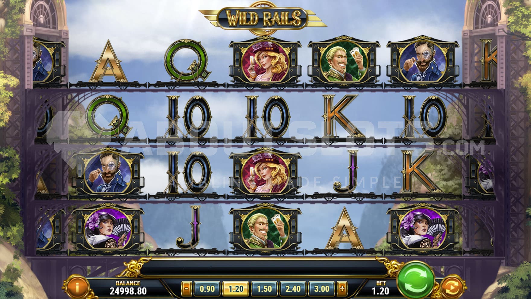 Base Game view of a 5x4 grid set on a railway bridge suspended between two tunnel entrances.