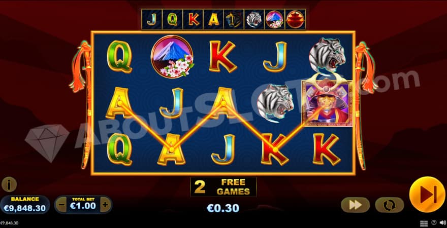 Free Games feature where the active symbols are shown above the reels.