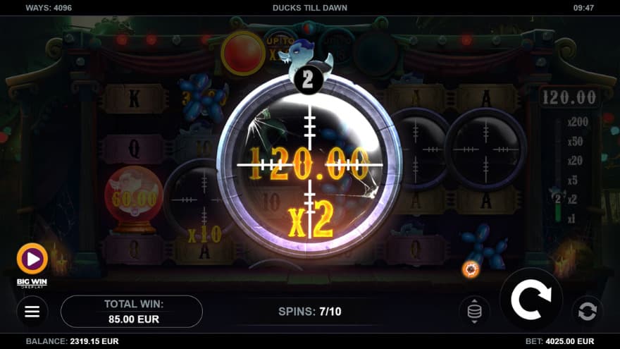 Free Spins feature with a 2X crosshair being active.