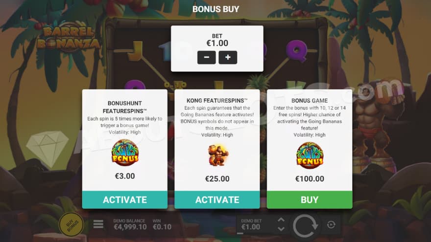 Bonus buy feature with three options to choose from.