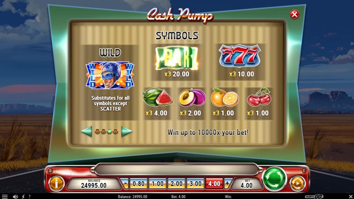 Cash Pump Slot Paytable