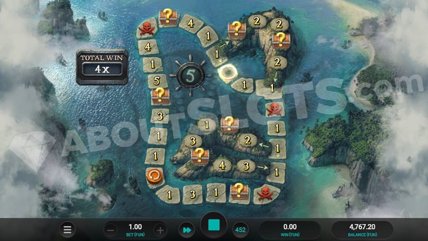 The bonus game looking like a game board with a pawn moving around.