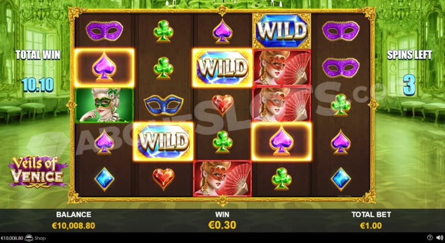 Wild Free games feature with a winning combinations with wilds and spades on the reels.