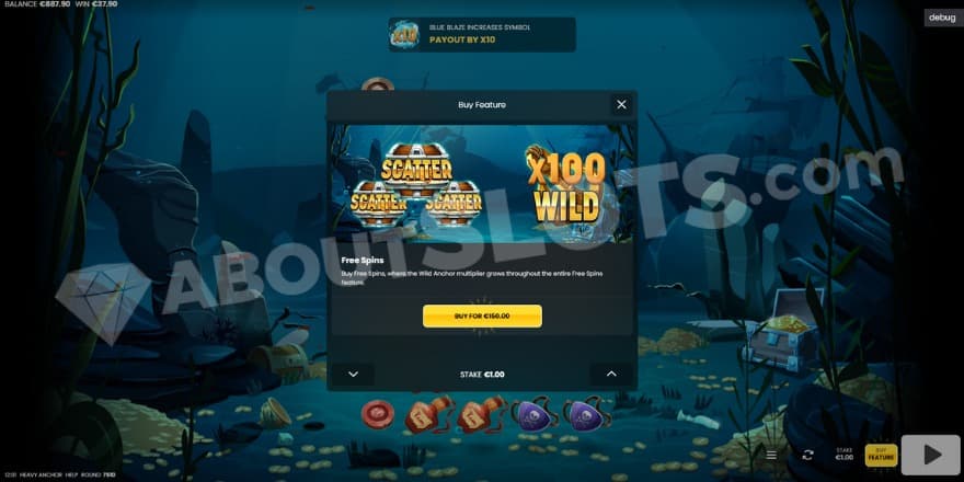 An image of the Bonus Buy feature, showing the cost of 150x the bet