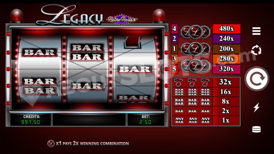 Base game where you can see the various symbol payouts to the right.