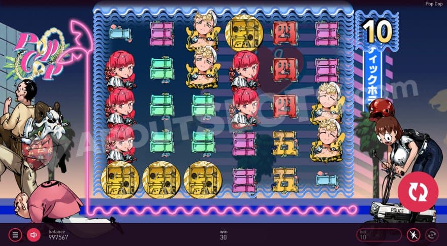 Free Spins bonus game with ten remaining spins.