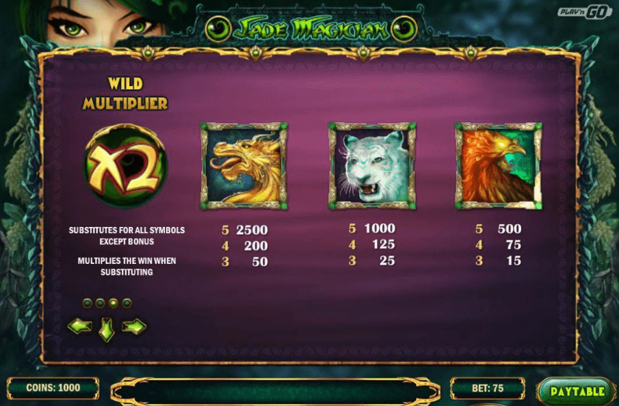 Jade Magician paytable