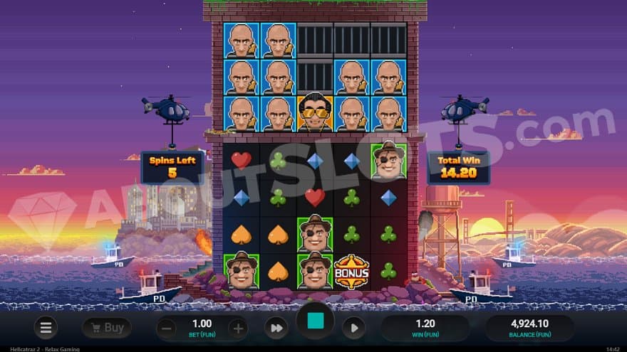 Two helicopters soar net to the reels in the free spins.