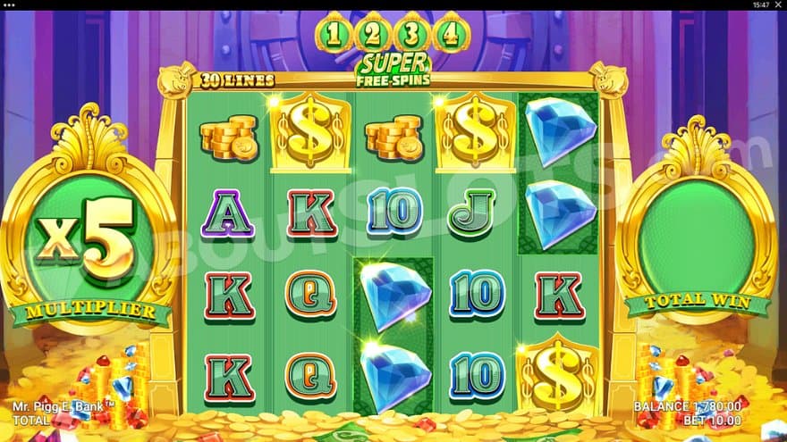 The Super Free Spins with a 5X starting multiplier.