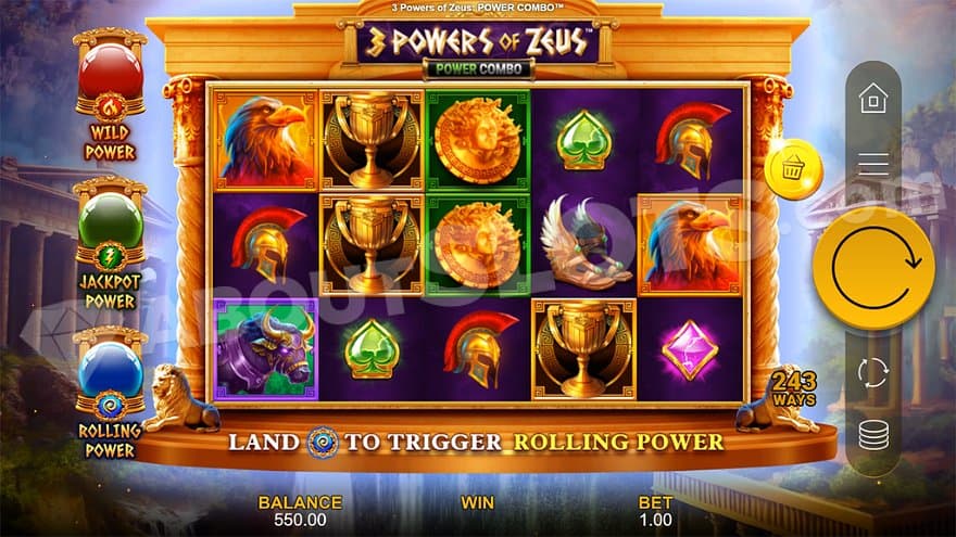 A Greek mythology inspired casino grid of 5 reels. 