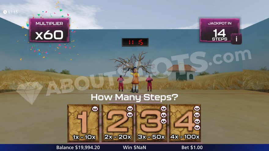 Red Light Green Light bonus game with four options to choose from.