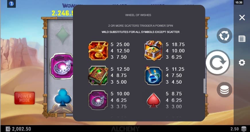 Wheel of Wishes Slot Paytable