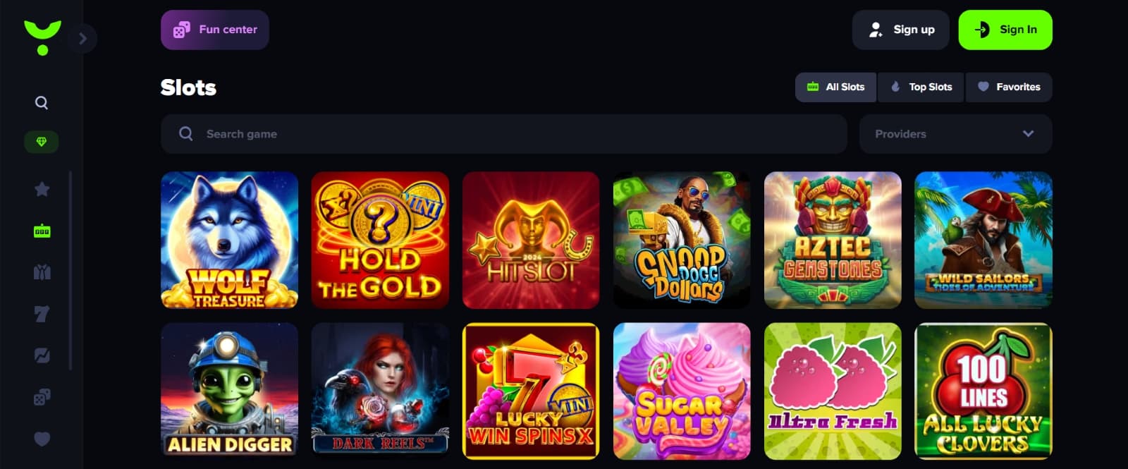 Yoju Casino games page with slots like Wolf treasure and Snoop Dogg Dollars