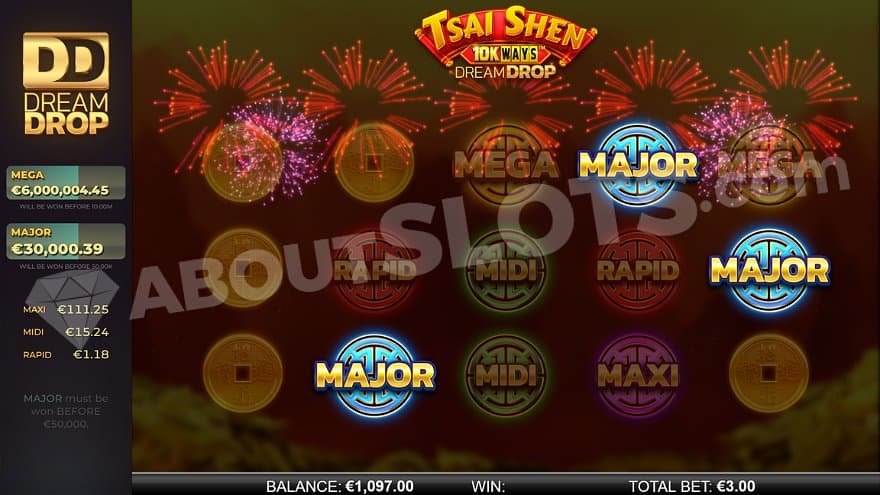 A win of the Major Dream Drop Jackpot.