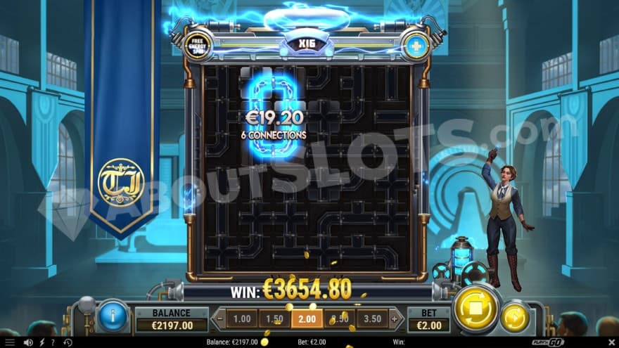 Free Energy Spin with Tess on the right of the reels.