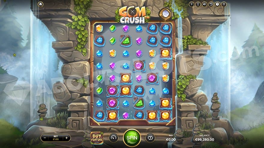 A casino slot in a landscape with waterfalls.