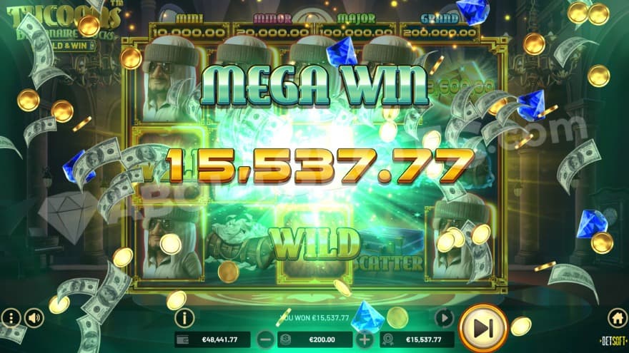 A text saying "Mega Win 15,537.77."