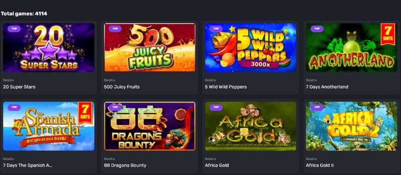 Some of the video slots available at Voodoo Casino are displayed.