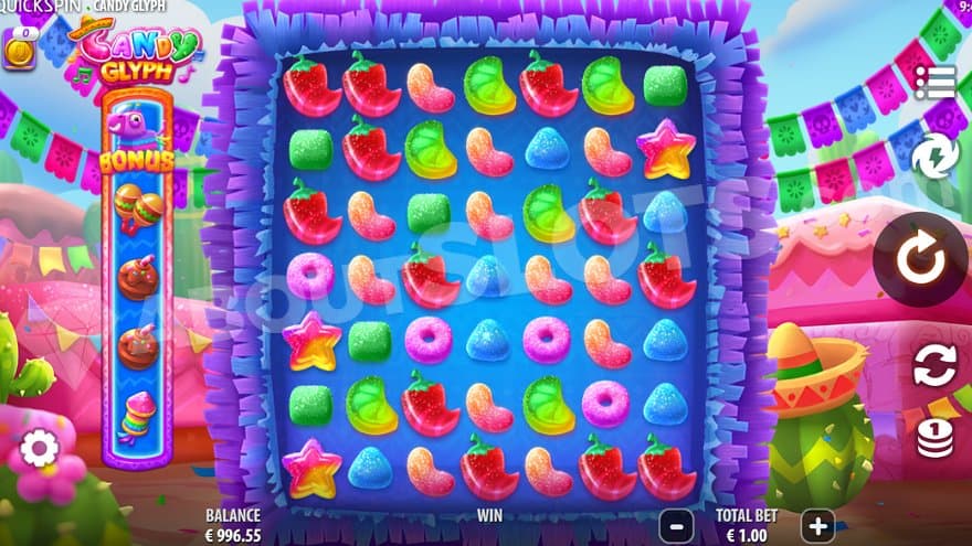 A casino slot full of candy symbols. 