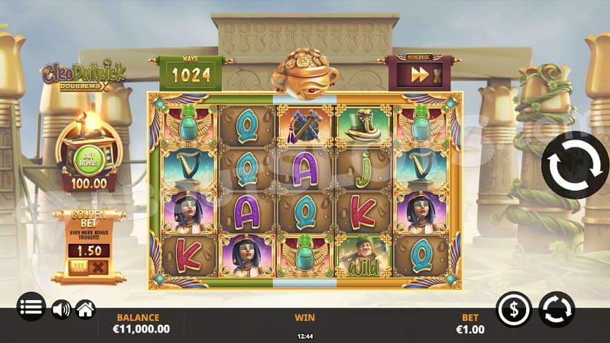 A casino slot in an Egyptian setting. 