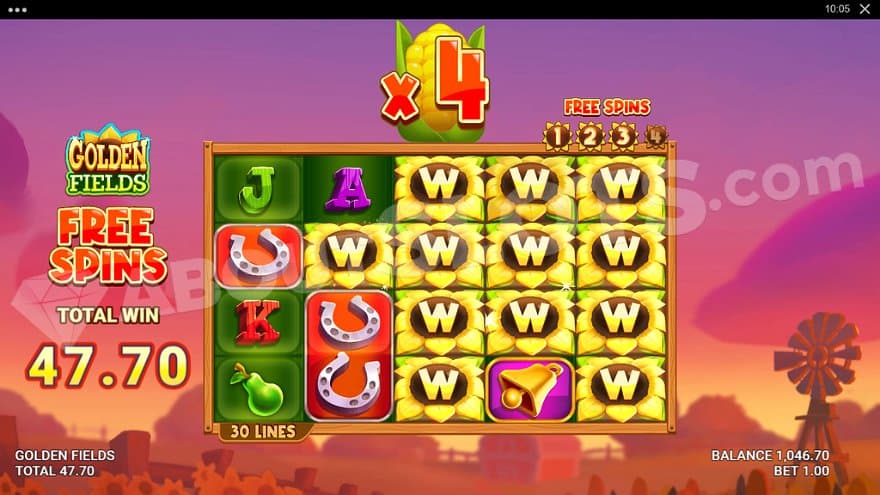 A 4X multiplier and a bunch of Wild Symbols in the free spins.