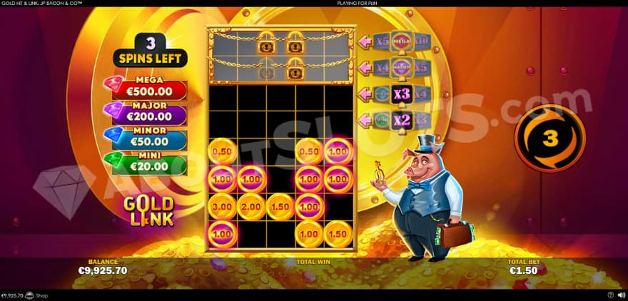 Coin symbols on the reels in the Gold Link respins feature.