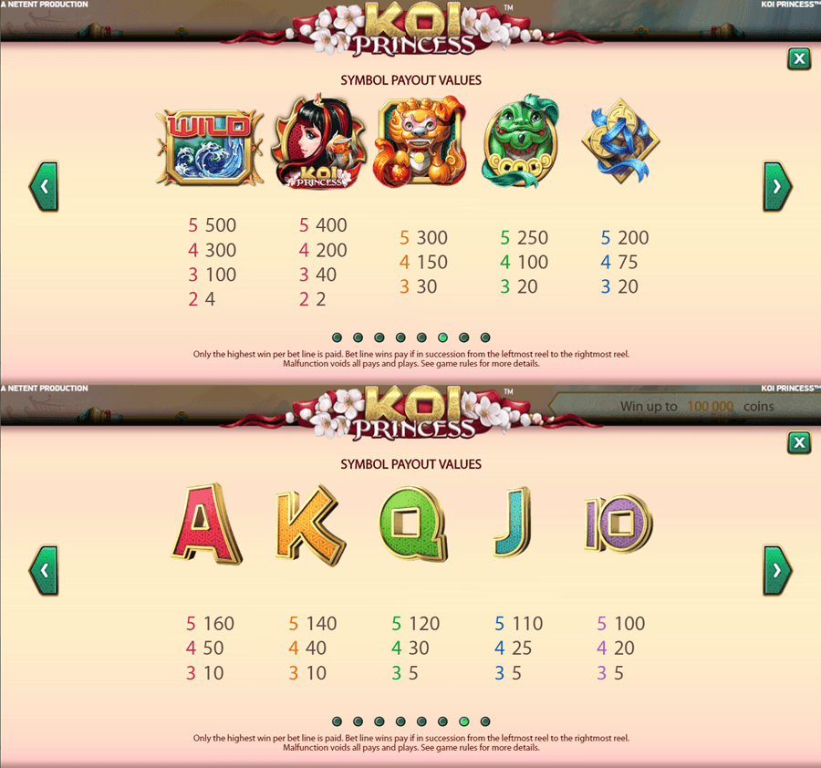Koi Princess paytable